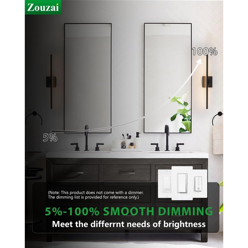 zouzai Second Generation Modern LED Bathroom Vanity Light Bar Black