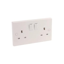 13A Double White Switched Socket Electrical Outlet with Fixing Screws & Double Pattress Back Box Surface Mounted 2 Gang (1, SET with 25mm Box)