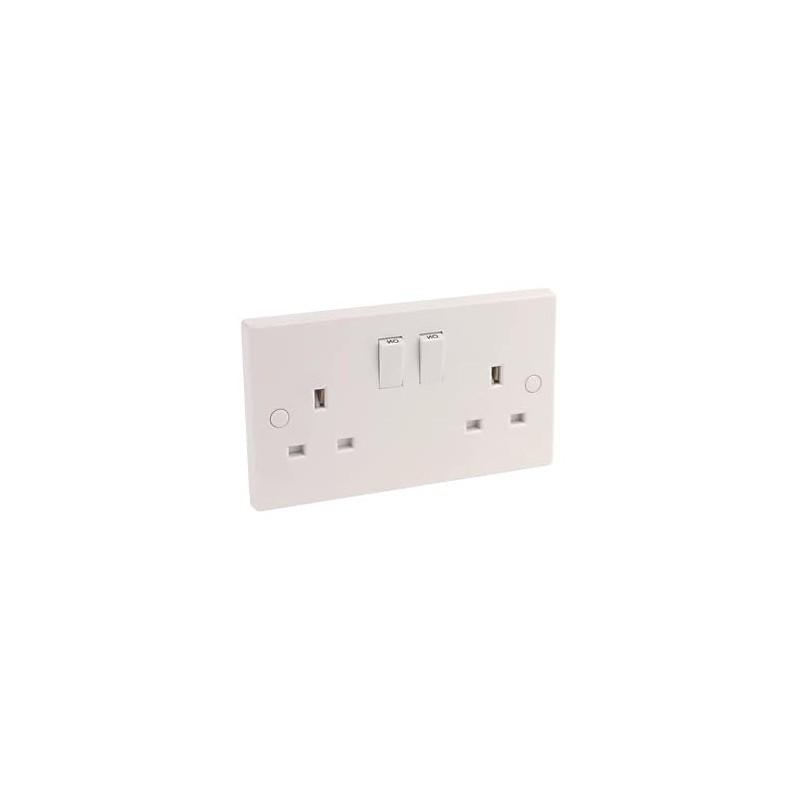 13A Double White Switched Socket Electrical Outlet with Fixing Screws