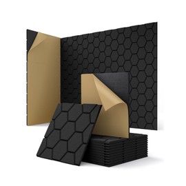 Acoustic Wall Panels Sound Absorbing, Honeycomb Self Adhesive Wall Tiles Panel, 12 Pack Decorative Hexagon Design for Studio, Home Office, Gaming Room, Acoustic Treatment, 12"x12"x0.4", Black