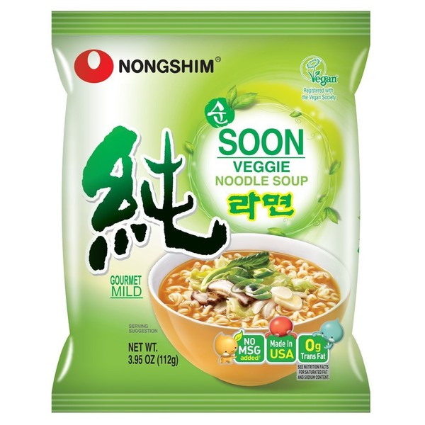 Nongshim Soon Veggie Noodle Soup, 3.95 Oz (112g) X4 Pkgs