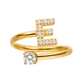 Purelei® Letter Ring - Women's Ring Made of Durable Stainless Steel - Waterproof Rings - Adjustable Rings from Size 50 to 60 - Fashion Jewellery for Your Individual Look, Gemstone, Cubic Zirconia