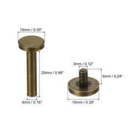 PATIKIL 25 Sets Chicago Screws, 25mm L Chicago Screw Slotted Binding Post Screw Bolts Rivets Brass Fasteners Connectors for Leather Belt Scrapbook Photo Albums, Bronze