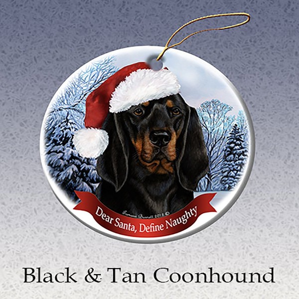 Holiday Pet Gifts Black & Tan Coonhound Santa Hat Dog Porcelain Ornament