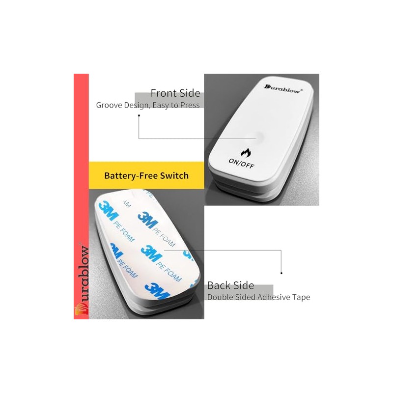 Durablow TR2002 Gas Fireplace Remote Control with Battery-Free On/Off Button