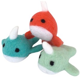 Wool Felt Narwhals- SET OF 3- Coral- Seafoam- Light Turquoise- Unicorn of the Sea- Felt Whale Ocean Shapes- 100% Wool Felt- Approx. 3.5"x3"