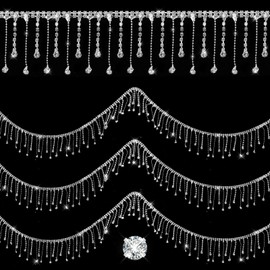 1 Yard Rhinestone Trim Fringe, Irregular Diamond Crystal Tassel Chain Silver Irregular Diamond Crystal Ribbon Tassel Belt Fringe Trim Chain for DIY Clothing, Wedding Decoration, Craft