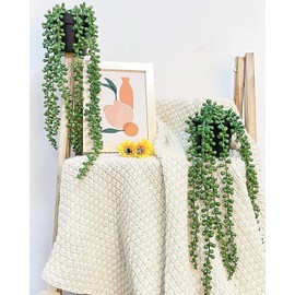 iToids 1 Pack Artificial Hanging Plants, Fake Potted Hanging String of Pearls Vine - Ideal for Home, Living Room, Office, Shelf, Farmhouse, Outdoor, Indoor Decor - Perfect Decor for All Seasons