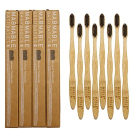 MABLE Eight Pack Basics Bamboo Toothbrush for Adult | Soft Bristle Natural Wood Toothbrushes | Eco-Friendly, BPA Free, Compostable Bamboo Handle