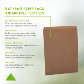 Prime Line Packaging Flat Paper Bag, 10x13, 100 Count, Retail Gift Bags for Small Business, Crafts, Prints, Cards, Photos, Wrapping, Shopping, Bulk