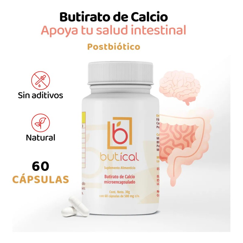 Butical Butirato De Calcio 60caps 500mg Prebiotico Posbiotic Sabor Sin