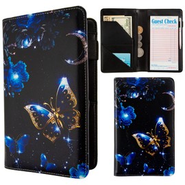 Server Books for Waitress,Leather Server Books for Waitress with Zipper and 8 Large Pockets Pen Holder for Checks Pen Holder Personal Organizer Wallet Fit Serving Aprons women Men