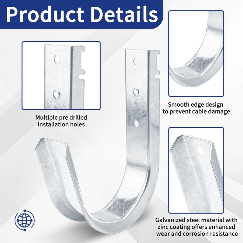 AOIGU 10 Pcs 4" Wall Mount J-Hooks,Galvanized Steel Cable Support