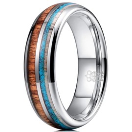 THREE KEYS JEWELRY KOA Wood Tungsten Carbide Mens Calaite Antler Wooden 6mm Wedding Band Ring Polish for Men Inlay Engrave Engagement Silver Size 8.5
