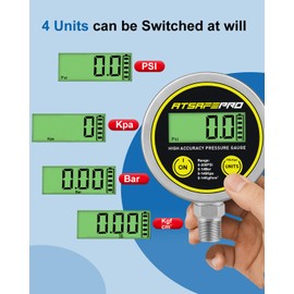 Digital Pressure Gauge-200psi,Stainless Steel Digital Water Pressure Gauge-2.9-Inch LCD Display,1/4-Inch NPT Bottom Thread,Suitable for Measuring Hydraulic, Oil, Water,and Air Pressure