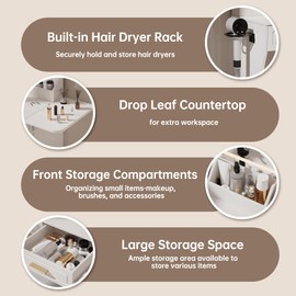 Homesflex Modern White Makeup Vanity Desk with Adjustable Lights, Mirror, and Storage - Complete Vanity Set with Drawers, Shelves, and Stool