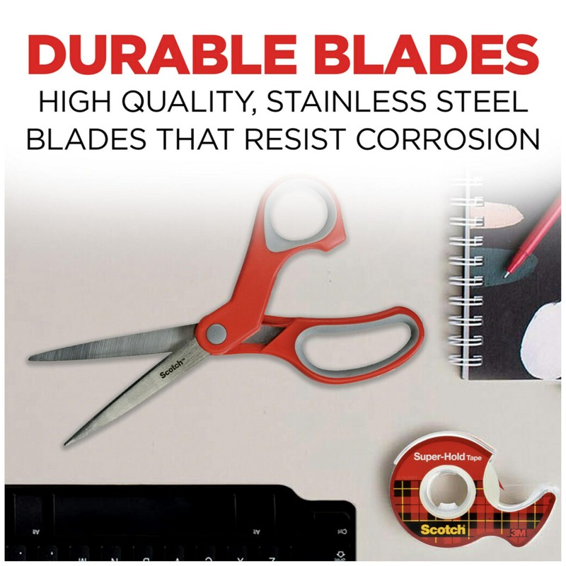 Scotch Multi-Purpose Stainless Steel Scissors, 8 Inches, Red & Gray,