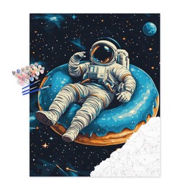 Space Paint by Numbers Kit for Adults, Paint by Number Astronaut on Donut, Astronauts Floating Space Acrylic Painting, Abstract Home Wall Decor - Blue Donut Posters(16x20inch)