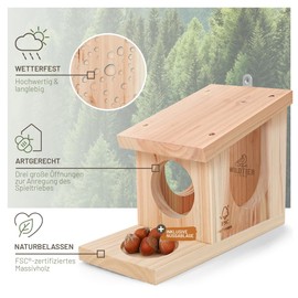 wildtier liebe Squirrel Feeder - Playhouse Weatherproof I Made of Screwed Solid Wood Feeding Station I Squirrel Kobel Feeding Station Squirrel House