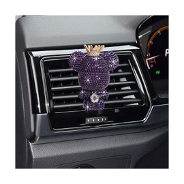 FSTURIOS Bling Car Vent Clip, Rhinestone Bear Ornament Vent Clip with Fragrance Cotton Pad, Cute Crystal Bear Perfume Clips Car Air Freshener for Women Girl, Car Accessories (Purple)