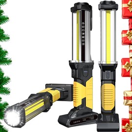 ​​WARSUN 2PC Rechargeable 1500LM COB LED Work Light-Magnetic Hands-Free Trouble Light with Hook, IPX4 Waterproof for Garage Repair, Stocking Stuffers Mens Gifts-Emergency Light Tool for Men (Yellow)​