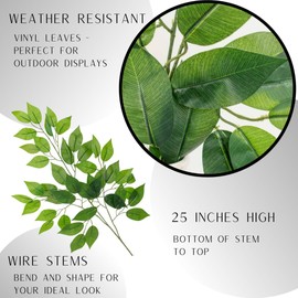 Factory Direct Craft Weather Resistant Artificial Ficus Greenery Stems Set of 6 - Fake Greenery Houseplants for Indoor and Outdoor Arrangements and Displays (25 Inches High)