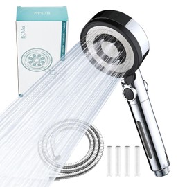 BECMai Duschkopf Filter mit schlauch, Hochdruck Duschkopf, Wassersparend Duschbrause Anti Kalk, Shower Head for Hard Water, Handbrause Dusche mit Stoppfunktion, 5 Modes Jets, Chrome