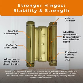 Swinging Cafe Doors - 6" Double Action Hinge – Heavy Duty Door Hinges for Saloon & Cafe Bar Swinging Doorways – Commercial Grade, Adjustable Tension for High Traffic Use, Polished Brass, 1 Unit