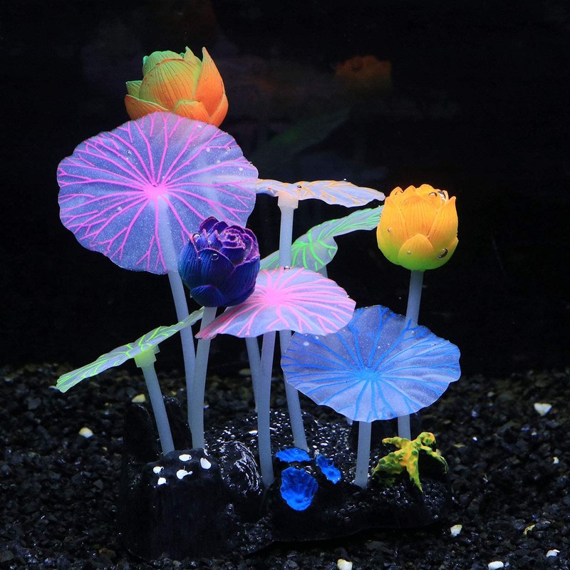 Uniclife Glowing Effect Lotus Ornament Silicone Decor Aquarium Decoration for
