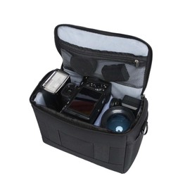 サムコス カメラバッグ カメラポーチ 巾着 ショルダーバッグ コンパクト 軽量 一眼レフカメラ/デジタルカメラ/USB充電器/小物入れ 撮影バッグ 出張 旅行 通勤 日常用 撥水加工 収納ポーチ(ブラック L:26*15*21)