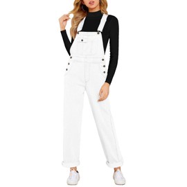 Vetinee Women's Brilliant White Bib Women Overalls Casual Jeans Overalls for Women Pockets Jean Jumpsuit for Women Straight Overalls for Women Regular Fit Size Large L Size 12 Size 14