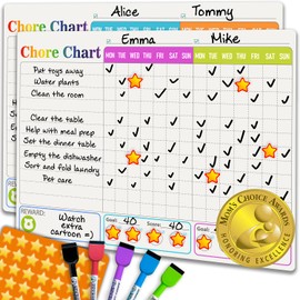 QUOKKA Behavior Chore Chart for Multiple Kids - 7 x 10 inch Magnetic Chore Chart Also Hangs on The Wall - Includes 2 Charts and Accessories, Accomodates All Ages from Toddlers to Teens