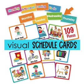 Godery Large Visual Schedule Cards for Kids Chore Reward Chart,Bedtime Routine Cards for Toddlers, Includes 109 Cards for Home School Planner,Autism Learning Materials