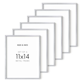 Haus and Hues 11x14 Silver Picture Frames - Set of 6 Picture Frames To Display Silver 11x14, 11x14 Picture Frame Set of 6, Photo Gallery Wall Frame Set, 11 by 14 Picture Frame (Silver Aluminum Frames)