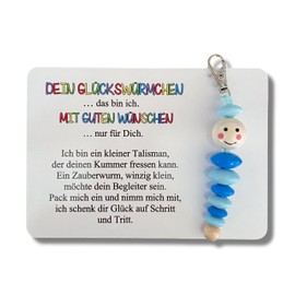 Glückswürmchen, Sorgenwürmchen handmade, Ranzenbaumler, Sorgenwurm, Worry worm, Mutmacher, Glücksbringer, Holz, Farbwahl (Blau)