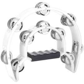 Goghost Half Moon Percussion Tambourine with Double Row Metal Jingles, Ergonomic Handle Grip, Jingle Bells for Drum & Guitar Playing, Black