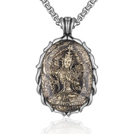 FAZOVIN Buddha Necklace for Men Stainless Steel Pendant Necklace Bodhisattva Amulet Patron Saint Manjushri Buddha