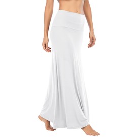 Zando Maxi Skirt Women's Long Soft Skirt Stretchy Waist Costume Skirt Women's Boho Skirt Beach Skirt, White