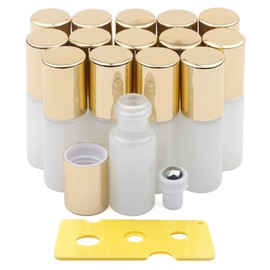 Kesell Pearlescent Glass Roller Bottles,5ml Pack of 15 Roll on Bottles with Stainless Steel Roller Ball&Golden Lids Perfect for Essential Oil Aromatherapy Blends/Perfumes/Lip Balms-Free Include Opener