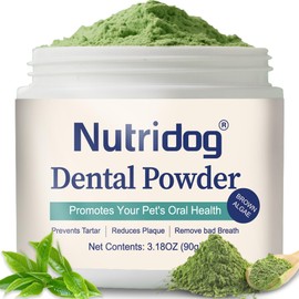 Nutridog Dog Dental Powder with Probiotics & Brown Algae – Advanced Plaque Remover for Dogs, Teeth Cleaning Formula to Reduce Tartar & Freshen Breath, 90g Pet Dental Care Supplement (90, Grams)