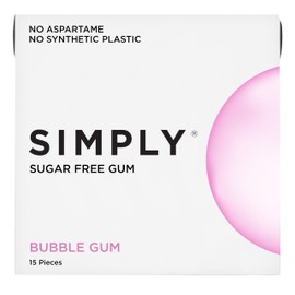 SIMPLY Gum | Dental Gum | Sugar Free Xylitol Chewing Gum | Bubblegum | Pack of Six (90 Pieces Total) | Synthetic Plastic Free + Sugar Free + Aspartame Free