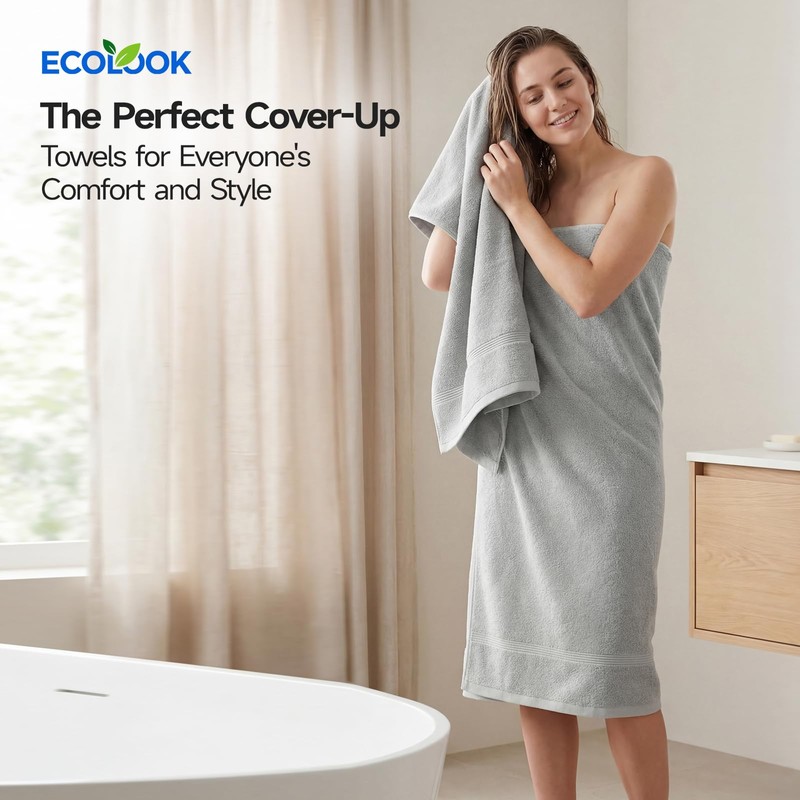 ecolook Bath Towels Set of 4,100% Cotton,27 x 55 Inches,Quick-Drying
