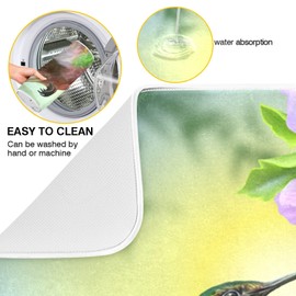 Tarity Hummingbird Flowers Dish Drying Mat for Kitchen Counter Absorbent Heat Resistant Microfiber Dishes Drainer Mat 18x24in Dish Pad Sink Mat Protective Pad