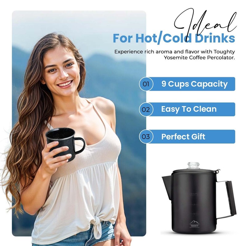 Toughty Yosemite Percolator Coffee Pot – Classic Stovetop Coffee Maker