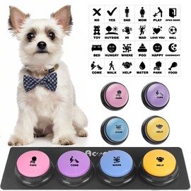 Dog Buttons for Communication, 4 Dog Talking Button Set, Speaking Buttons for Cats and Dogs, 30s Voice Recordable Pet Training Buzzer with Waterproof Dog Activity Mat and 48 Scene Stickers
