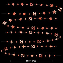 Rose Gold 22nd Birthday Decorations Number 22 Circle Dot Star Garland Streamer Bunting Banner Backdrop for Womens Feeling 22 Twenty Two Year Old Birthday Happy 22th Anniversary Party Supplies