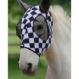 Harrison Howard Super Comfort Stretchy Fly Mask Large Eye Space with UV Protection Soft on Skin with Breathability Checker Board XL