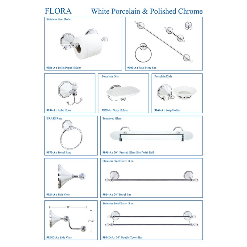 MODONA 24" Towel Bar - White Porcelain & Chrome -