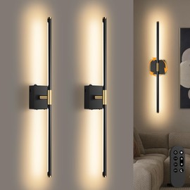 SAIMAND Wall Sconces Set of 2 Battery Operated, Wireless USB Rechargeable Wall Lights with Remote Control, 360° Rotation, 8000mAh LED Dimmable Picture Lamp for Living Room,Bedroom,Hallway (30in Black)