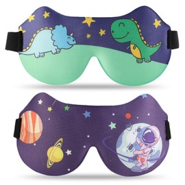 SacJkt Schlafmaske Kinder, Schlafmasken, 2 Stück 3D Schlafbrille Kinder, Weiche Schlafmaske mit Verstellbares Kopfband für Jungen und Mädchen für Reisen, Nickerchen, Camping(Violett + Blau Grün)